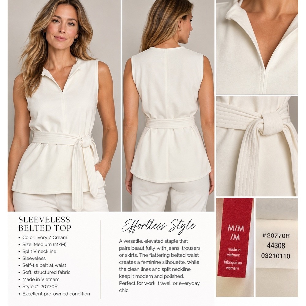 Spanx The Perfect Tie Waist Ponte Top Cream Off-White Sleeveless 2077OR Medium